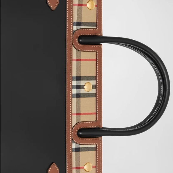 BURBERRY Logo Vintage Check Black Leather Small Title Crossbody Shoulder Handbag - Picture 9 of 16